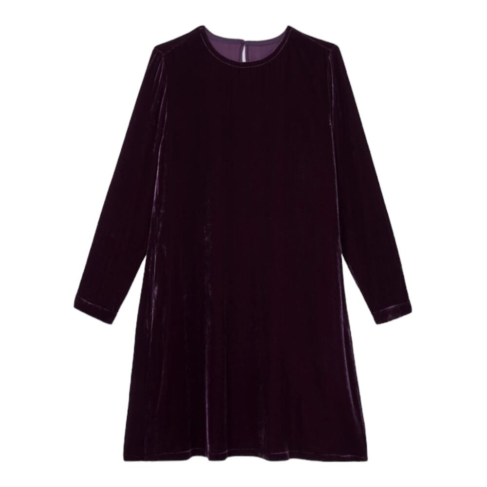 Eileen Fisher NWOT Velvet Crew Neck Dress Size S Purple Silk Blend Pockets Shift - Picture 4 of 12